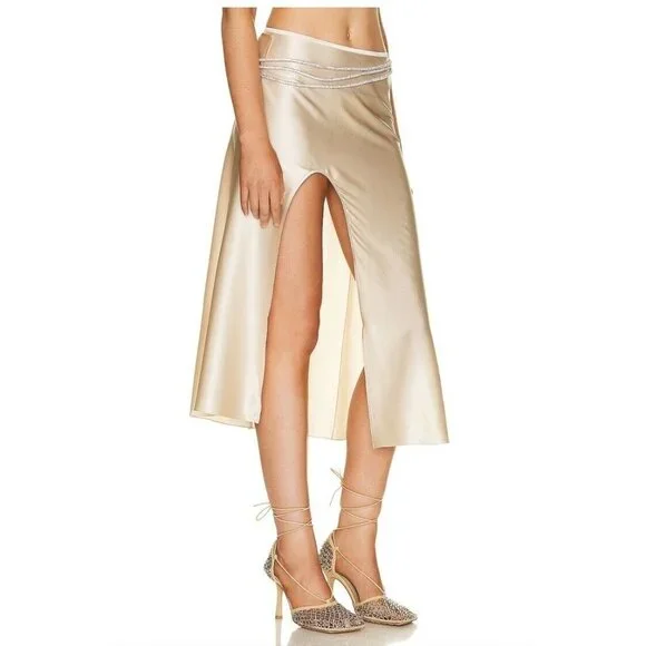 Nue Studio Laetitia Skirt in Champagne Gold Silk Belted Crystal